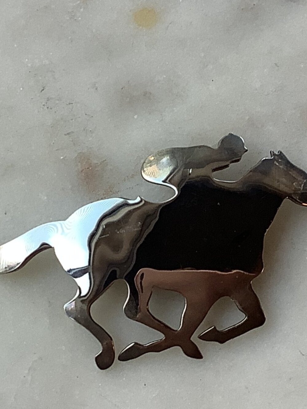Vintage Equestrian Brooch Horse Jockey Pin Silver Tone Jewelry